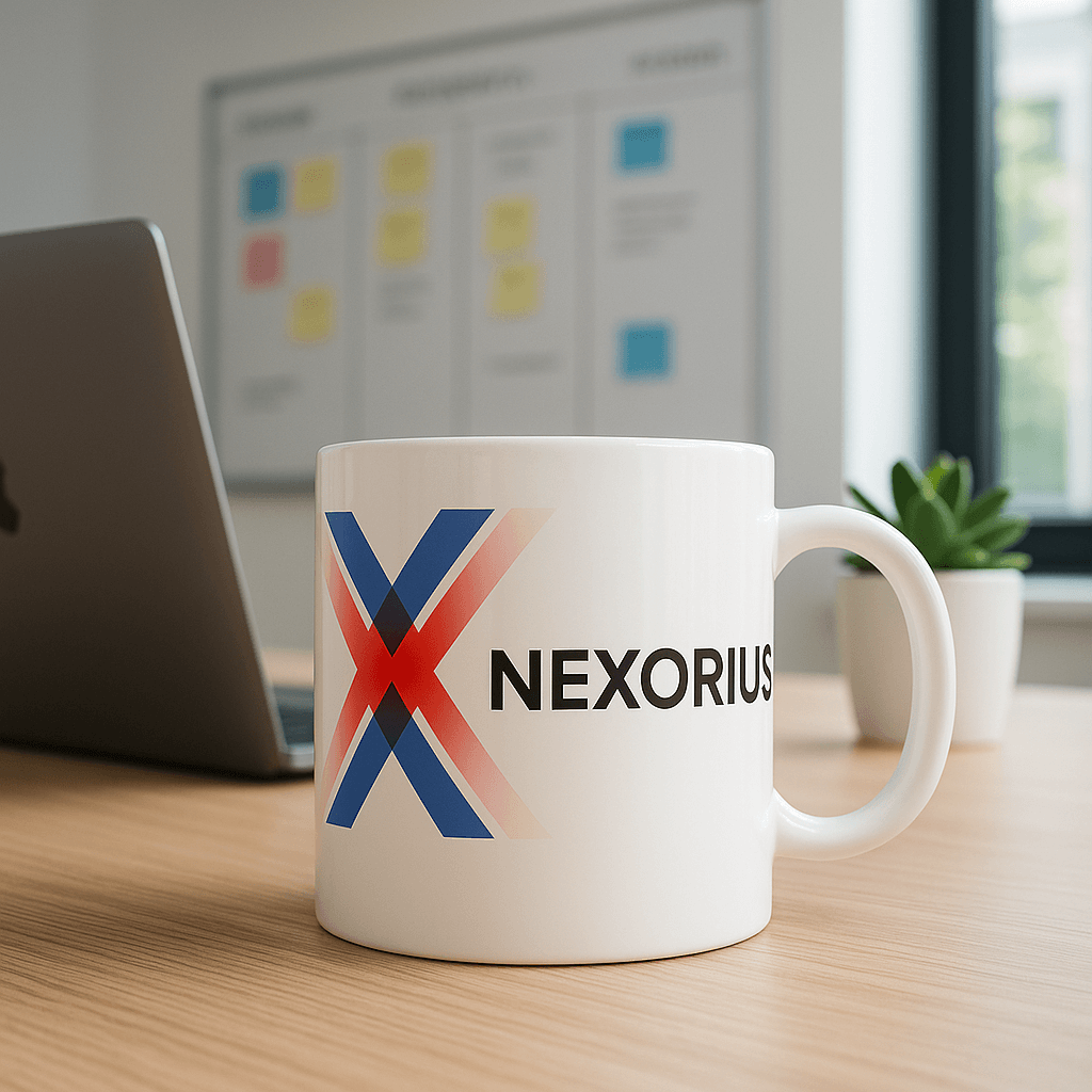 Photo de notre tasse Nexorius prise dans nos bureaux.