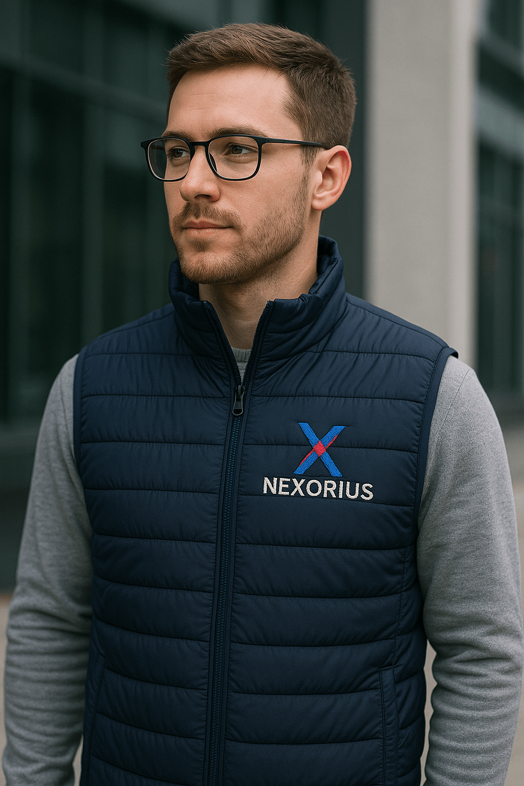 Jean, notre collaborateur, qui porte notre veste Nexorius brodée.